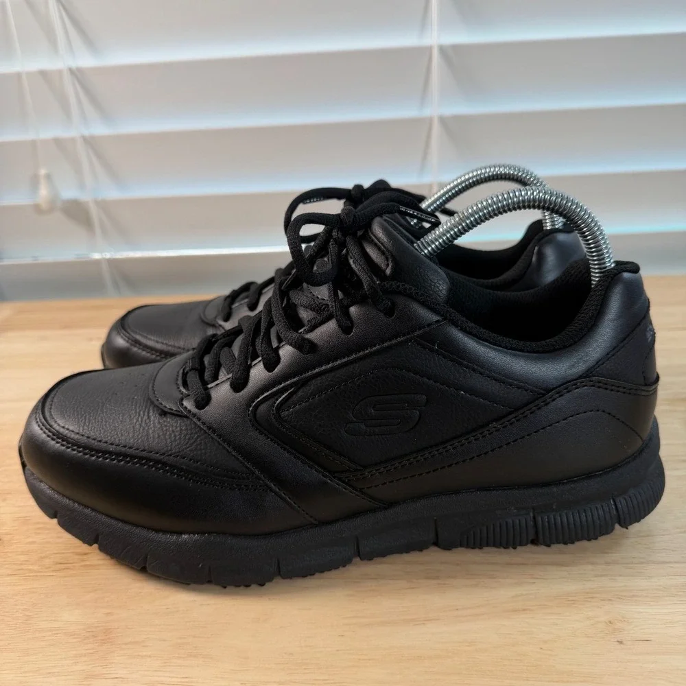 Skechers Nampa-Wyola Work Boots Men's Black Leather Lace Up Slip Resistant - 9